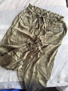 Ganni satin army green draw string pants